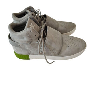 Adidas Tubular Invader Strap Shoes Mens Size 12 Gray Suede High Top Green Heel